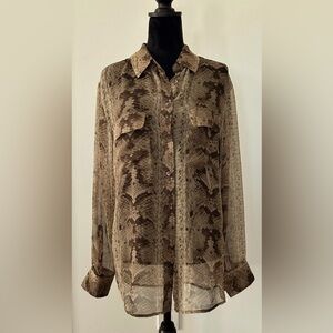 Equipment Sheer Brown Snakeskin Print Blouse